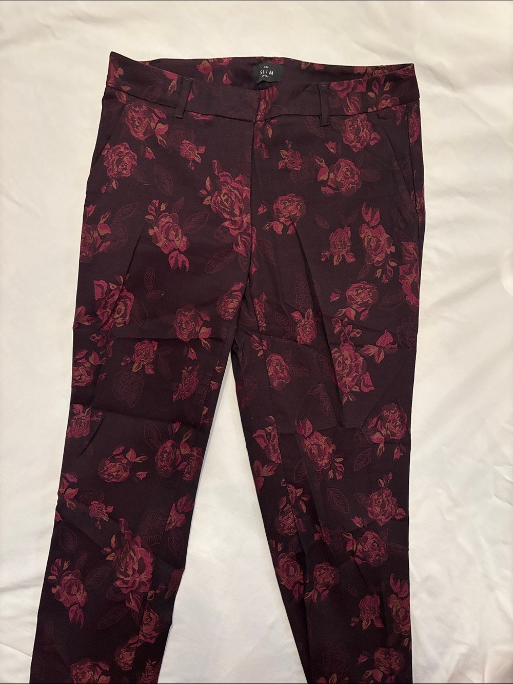 White House Black Market Burgundy Floral Skinny Pants